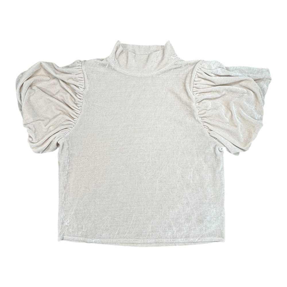 Free People Puff Sleeve Mock Neck Top M Velvet Look Soft Stretch